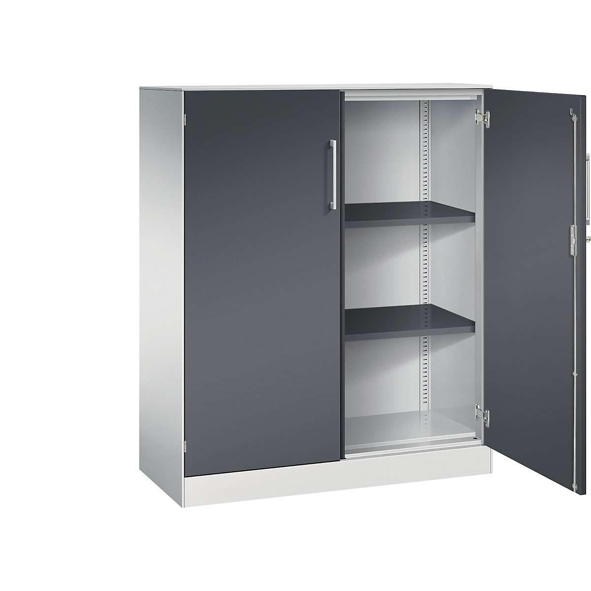 Armoire à portes battantes ASISTO, hauteur 1292 mm – C+P, largeur 1000 mm, 2 tablettes, gris clair / gris noir-7