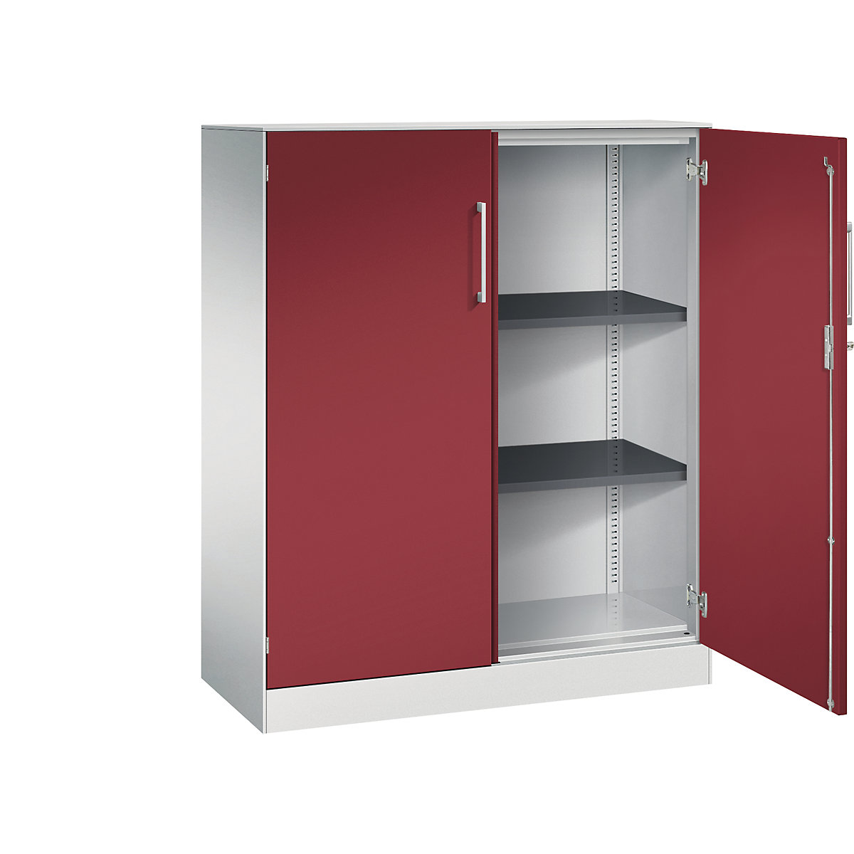 Armoire à portes battantes ASISTO, hauteur 1292 mm – C+P, largeur 1000 mm, 2 tablettes, gris clair / rouge rubis-18