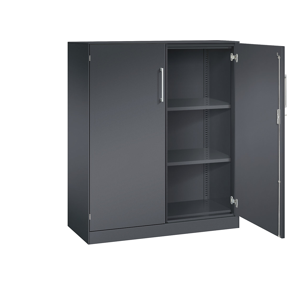 Armoire à portes battantes ASISTO, hauteur 1292 mm – C+P, largeur 1000 mm, 2 tablettes, gris noir / gris noir-6