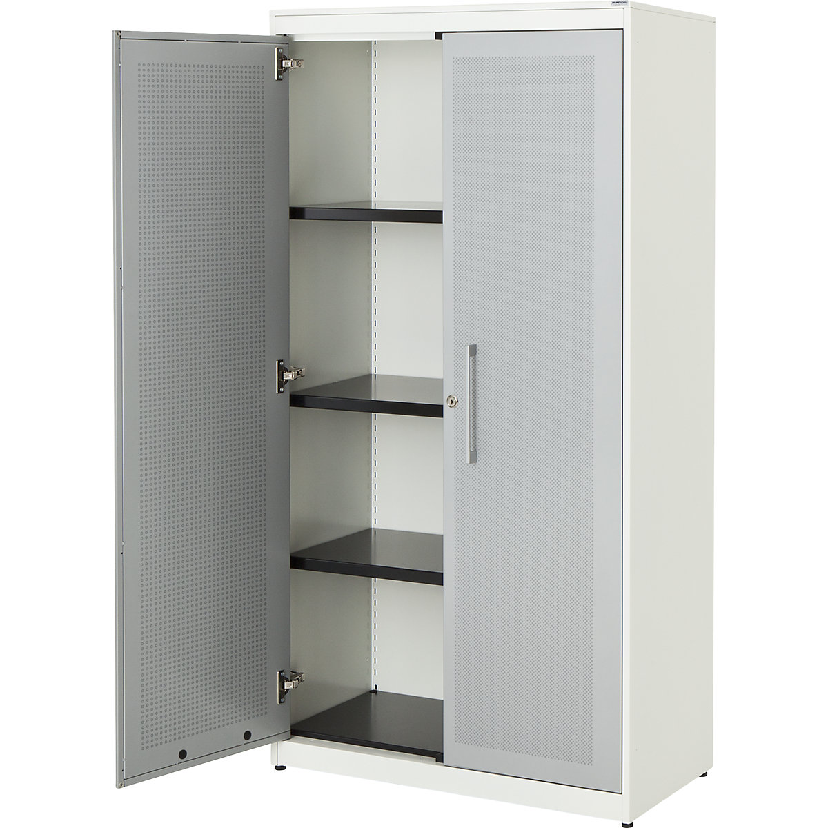 Armoire à portes battantes, à effet acoustique – mauser, h x l x p 1516 x 800 x 432 mm, 3 tablettes, blanc pur / aluminium-6