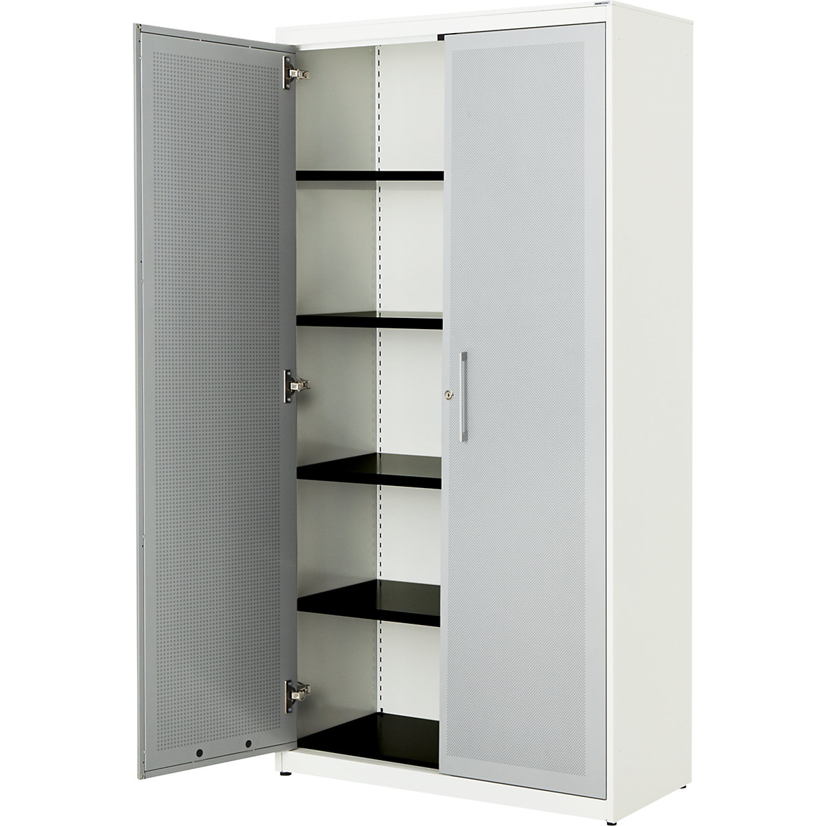 Armoire à portes battantes, à effet acoustique – mauser, h x l x p 1956 x 1000 x 432 mm, 4 tablettes, blanc pur / aluminium-4