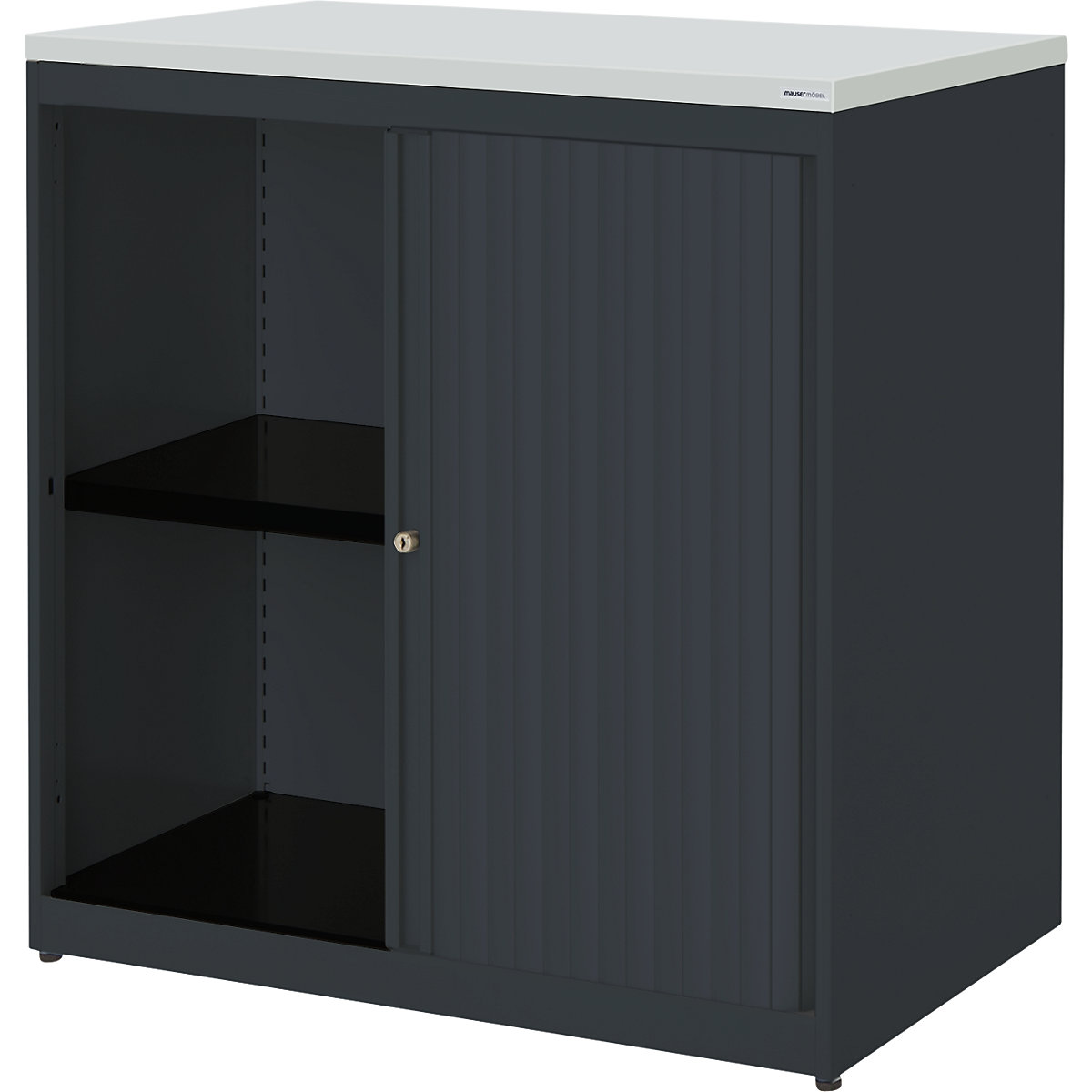 Armoire à rideau vertical – mauser, h x l x p 830 x 800 x 432 mm, plateau en plastique, 1 tablette, anthracite / anthracite / gris clair-5