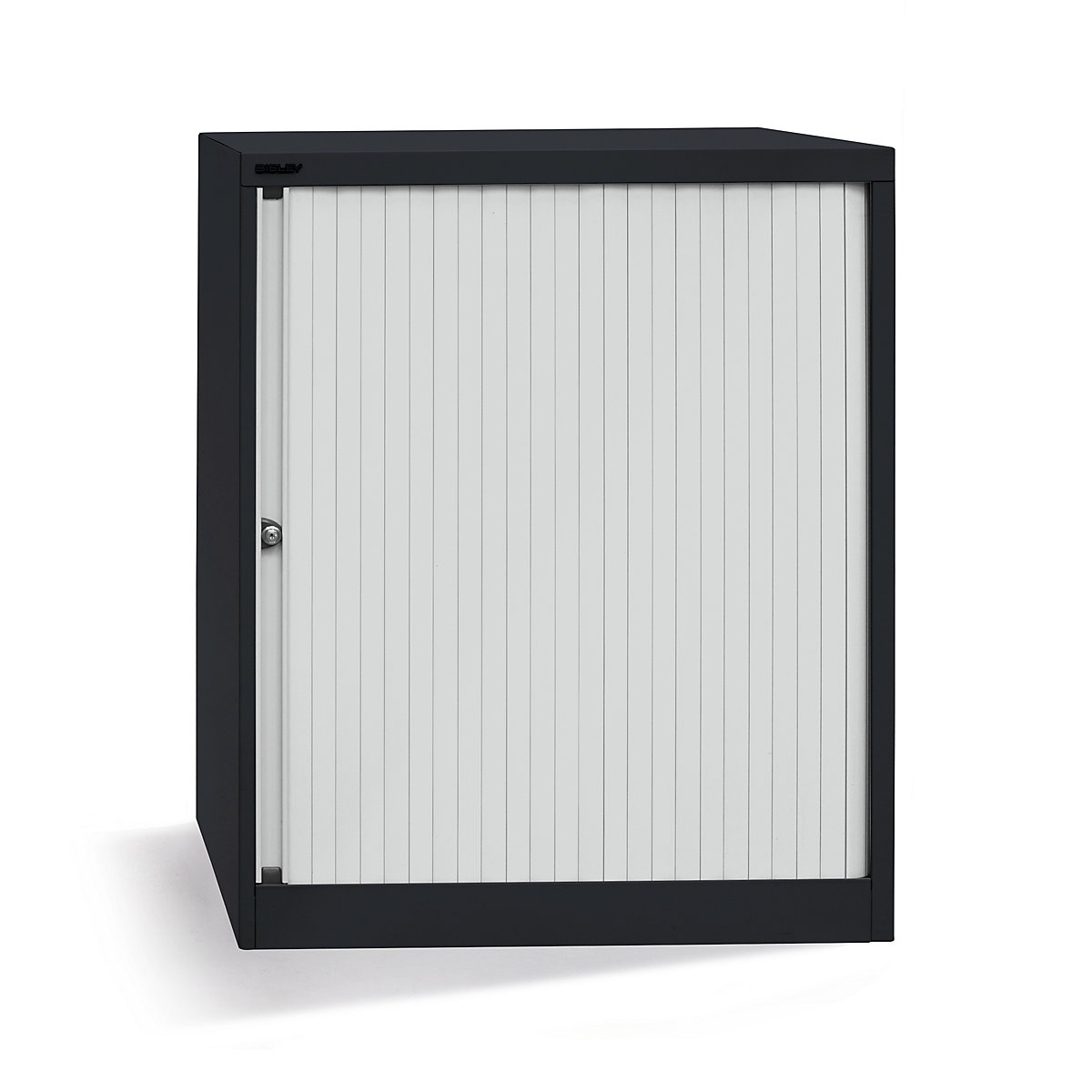 Armoire à rideaux Euro – BISLEY, largeur 800 mm, 2 tablettes, noir profond / gris clair-5