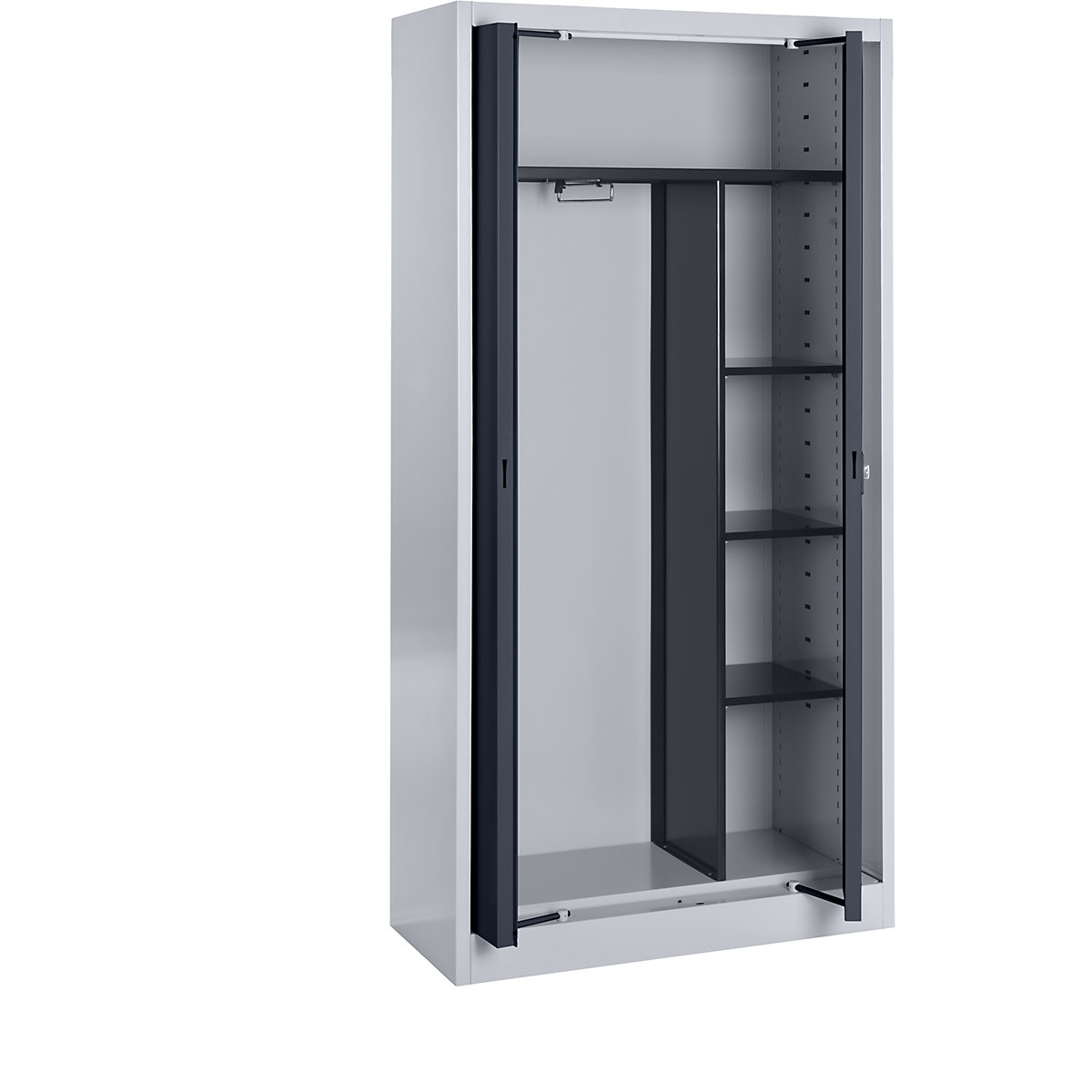 mauser – Armoire métallique à portes escamotables, vestiaire, 3 tablettes courtes, profondeur 420 mm, aluminium / anthracite