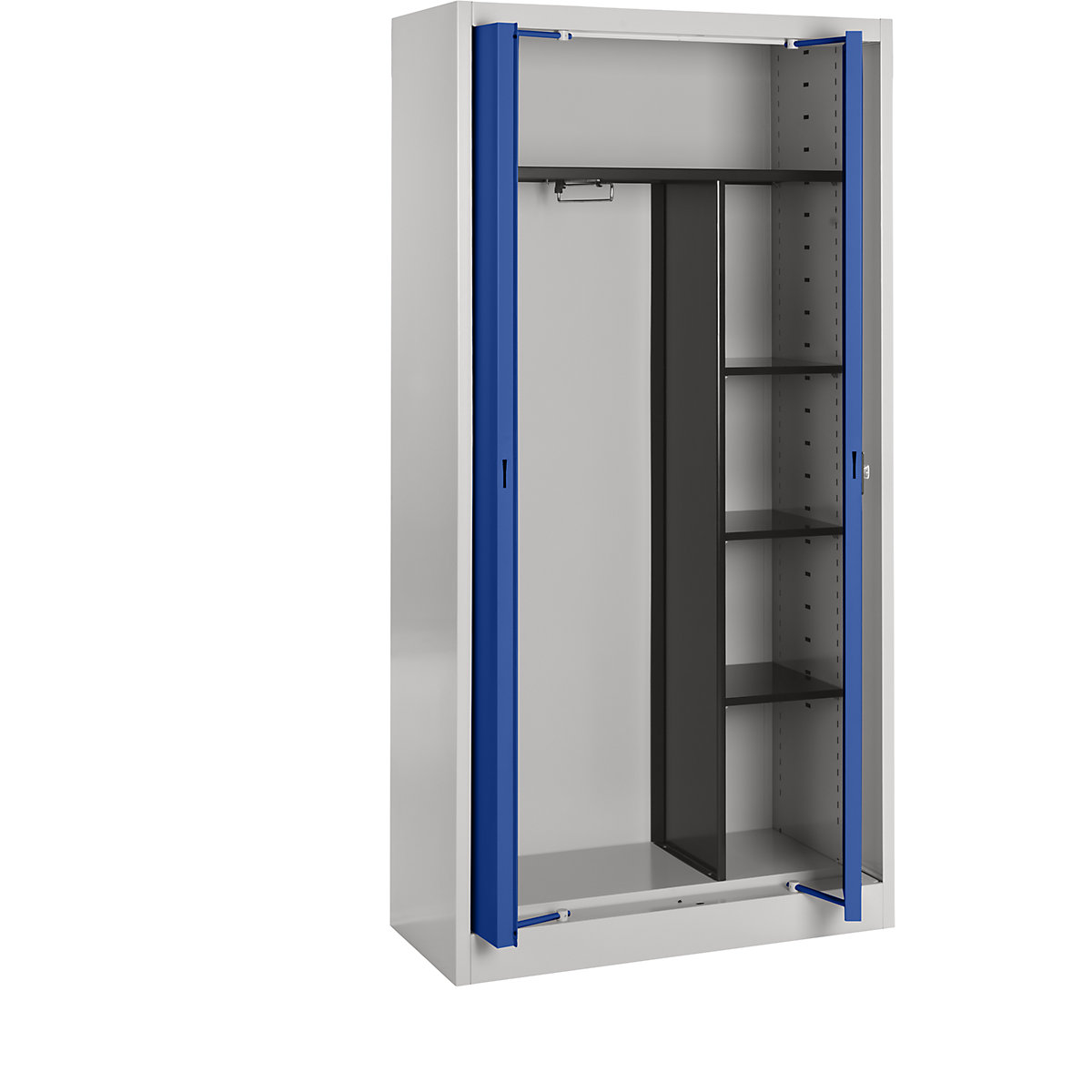 mauser – Armoire métallique à portes escamotables, vestiaire, 3 tablettes courtes, profondeur 420 mm, gris clair / bleu outremer