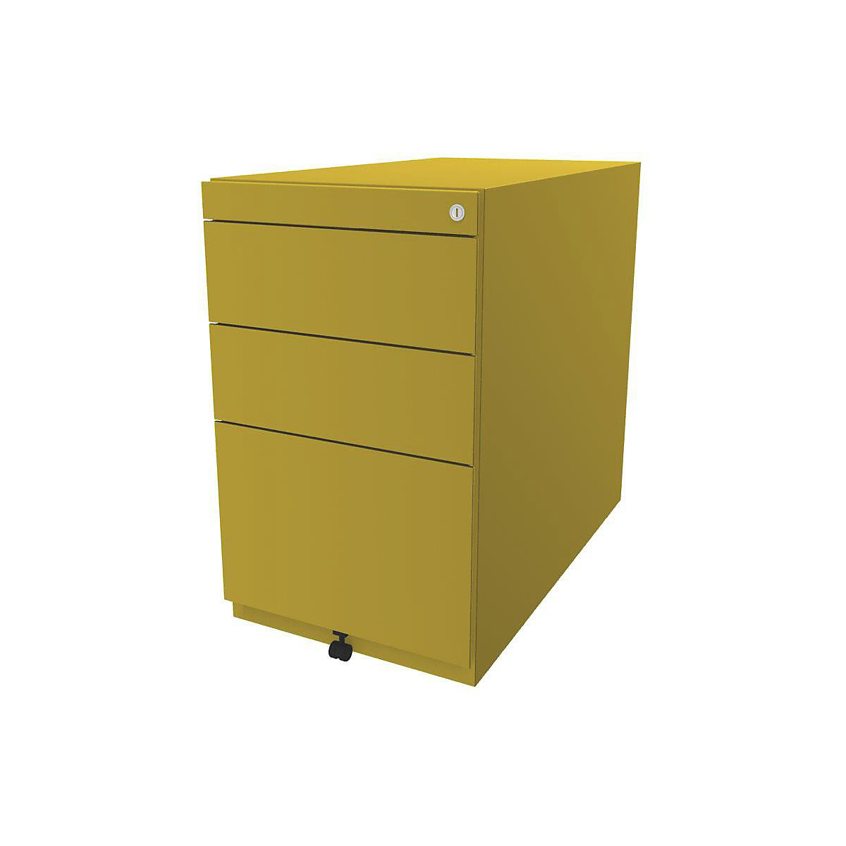 Caisson fixe Note™, avec 2 tiroirs universels, 1 tiroir pour dossiers suspendus – BISLEY, sans plateau de finition, prof. 775 mm, jaune-7