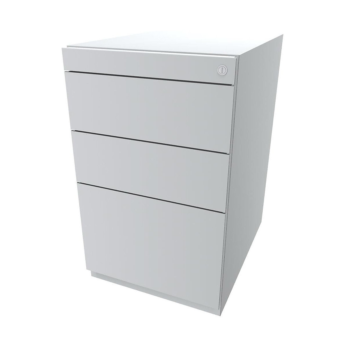 Caisson fixe Note™, avec 2 tiroirs universels, 1 tiroir pour dossiers suspendus – BISLEY, sans plateau de finition, prof. 565 mm, blanc trafic-11