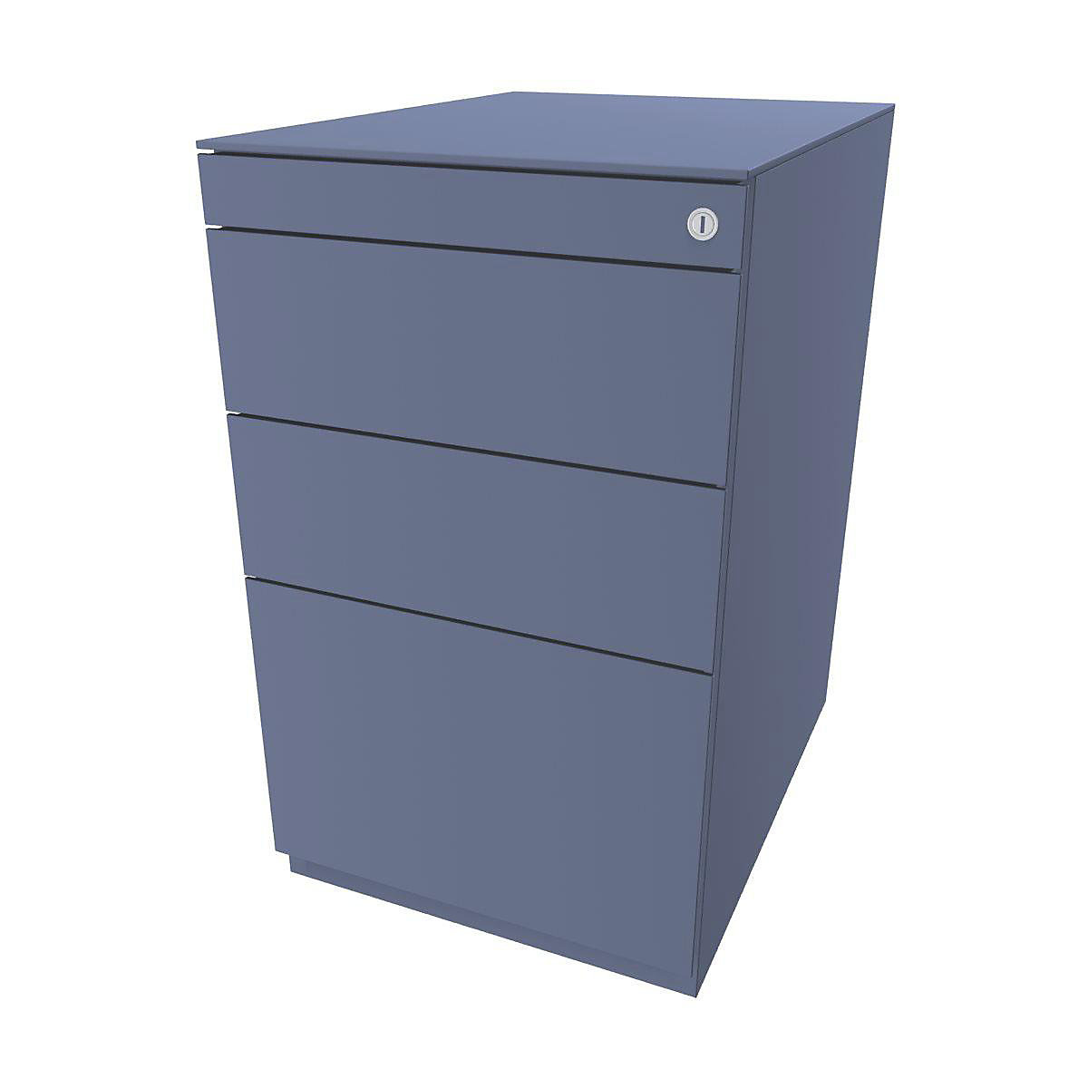 Caisson fixe Note™, avec 2 tiroirs universels, 1 tiroir pour dossiers suspendus – BISLEY, avec plateau de finition, prof. 565 mm, bleu-10