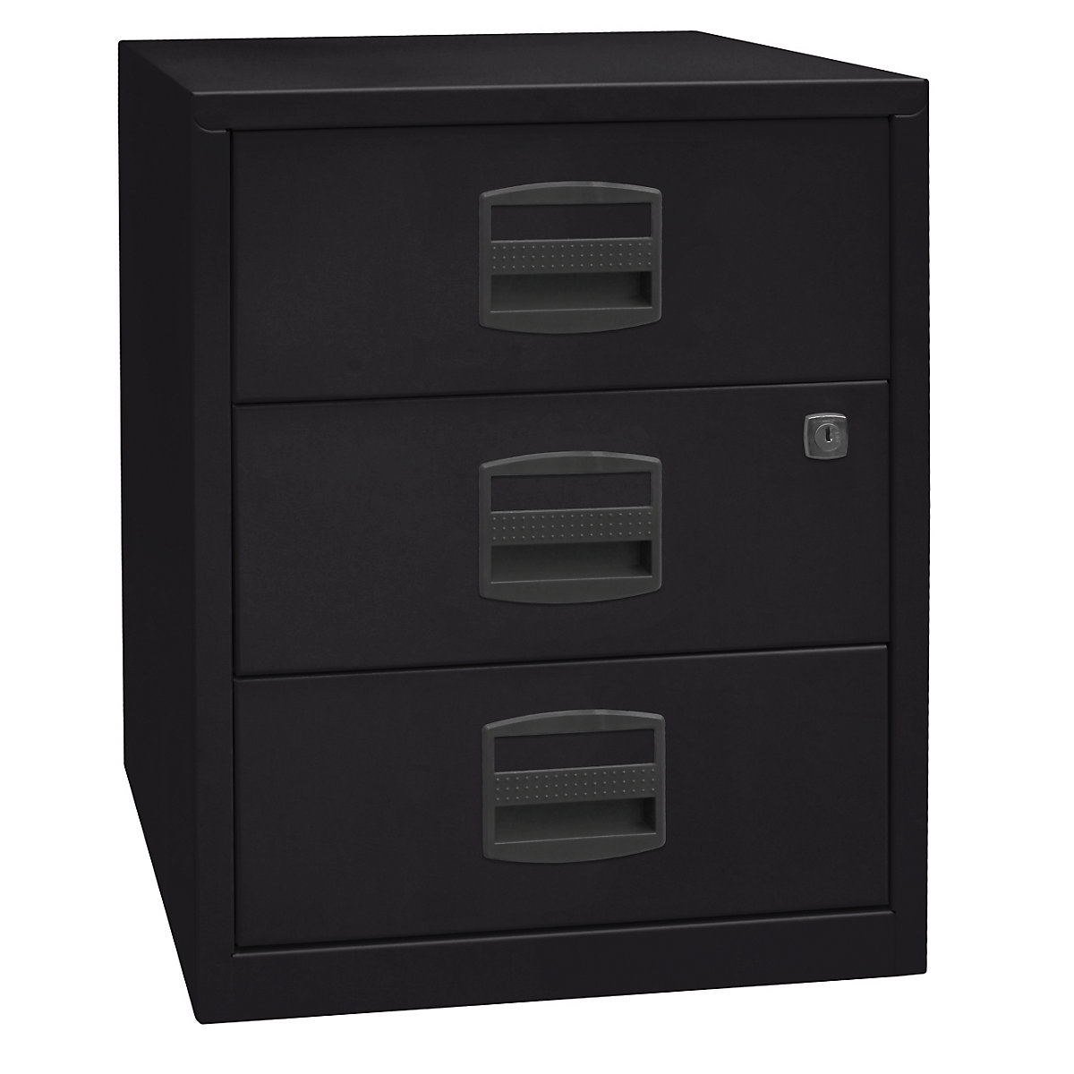 Caisson mobile hauteur bureau PFA – BISLEY, 3 tiroirs universels, noir-4