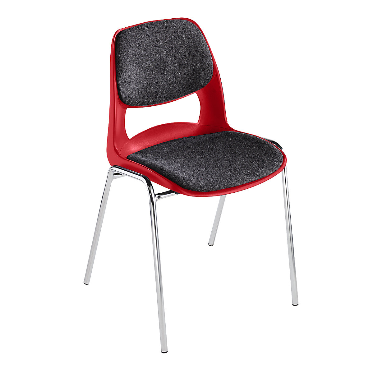 Chaise à coque en polypropylène, avec rembourrage gris, rouge, lot de 4-5