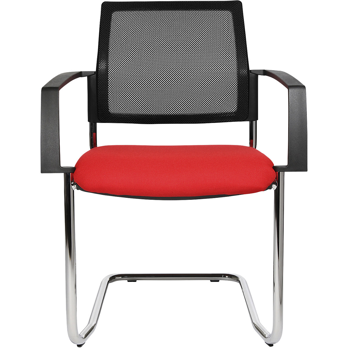Chaise empilable à dossier résille – Topstar, chaise à piétement luge, lot de 2, assise rouge, piétement chromé-3
