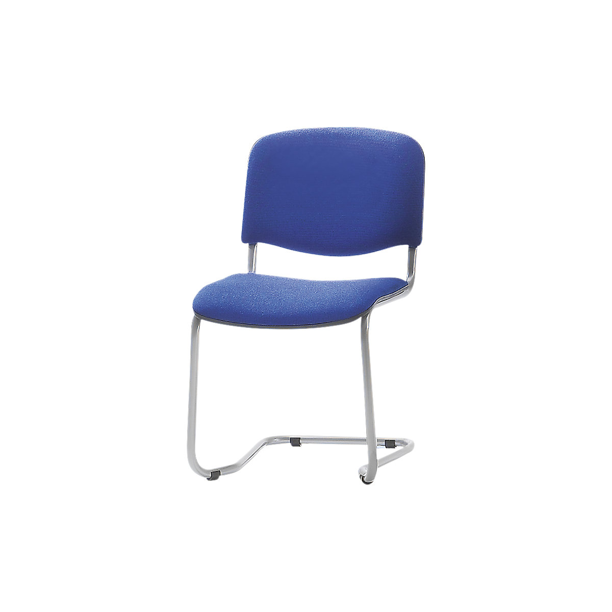Chaise empilable à piétement luge, dossier rembourré, piétement coloris aluminium, habillage bleu roi, lot de 2-4