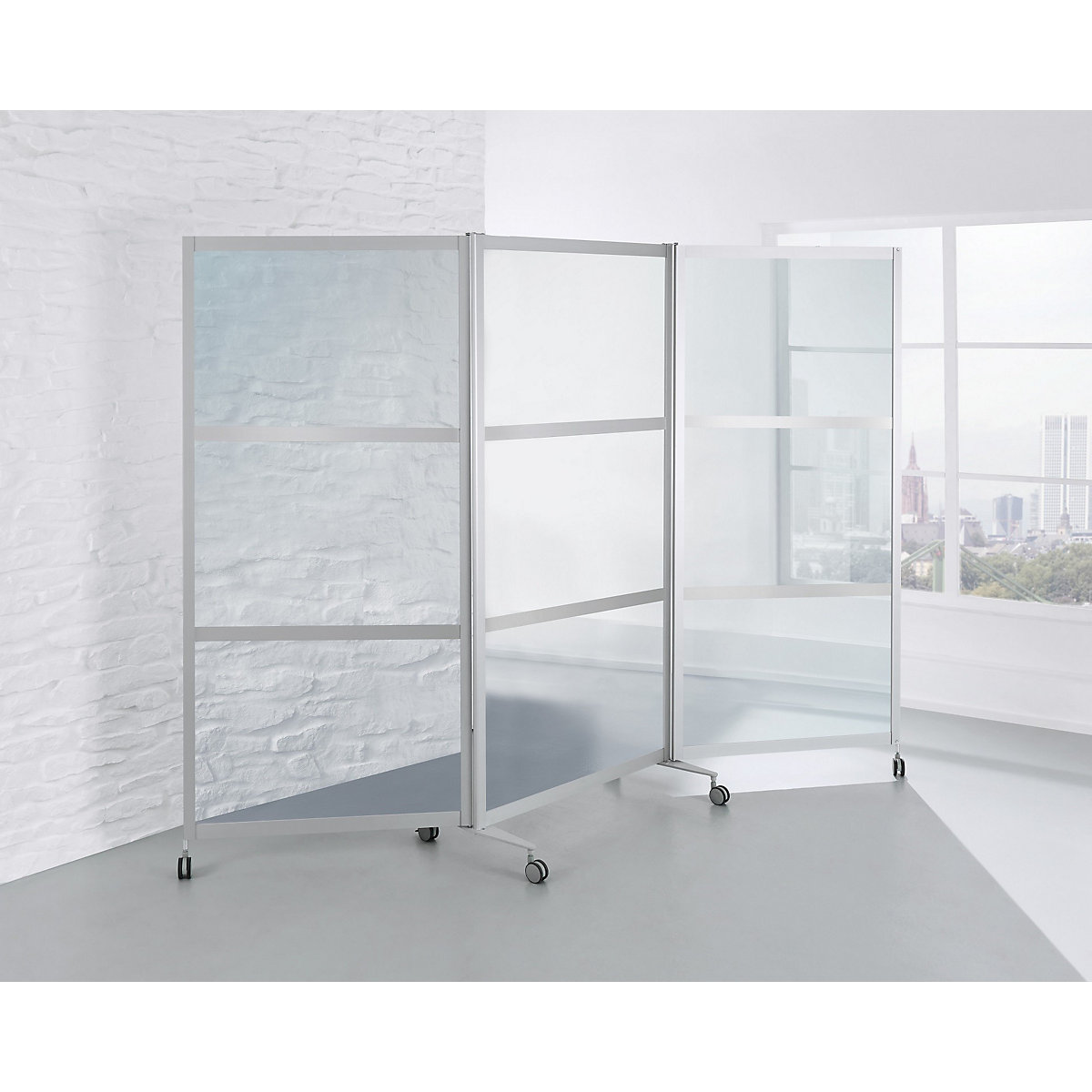 Cloison mobile pliante, difficilement inflammable, cadre en aluminium avec vitre en verre sécurit, h x l x p 1900 x 2800 x 450 mm, transparent-3