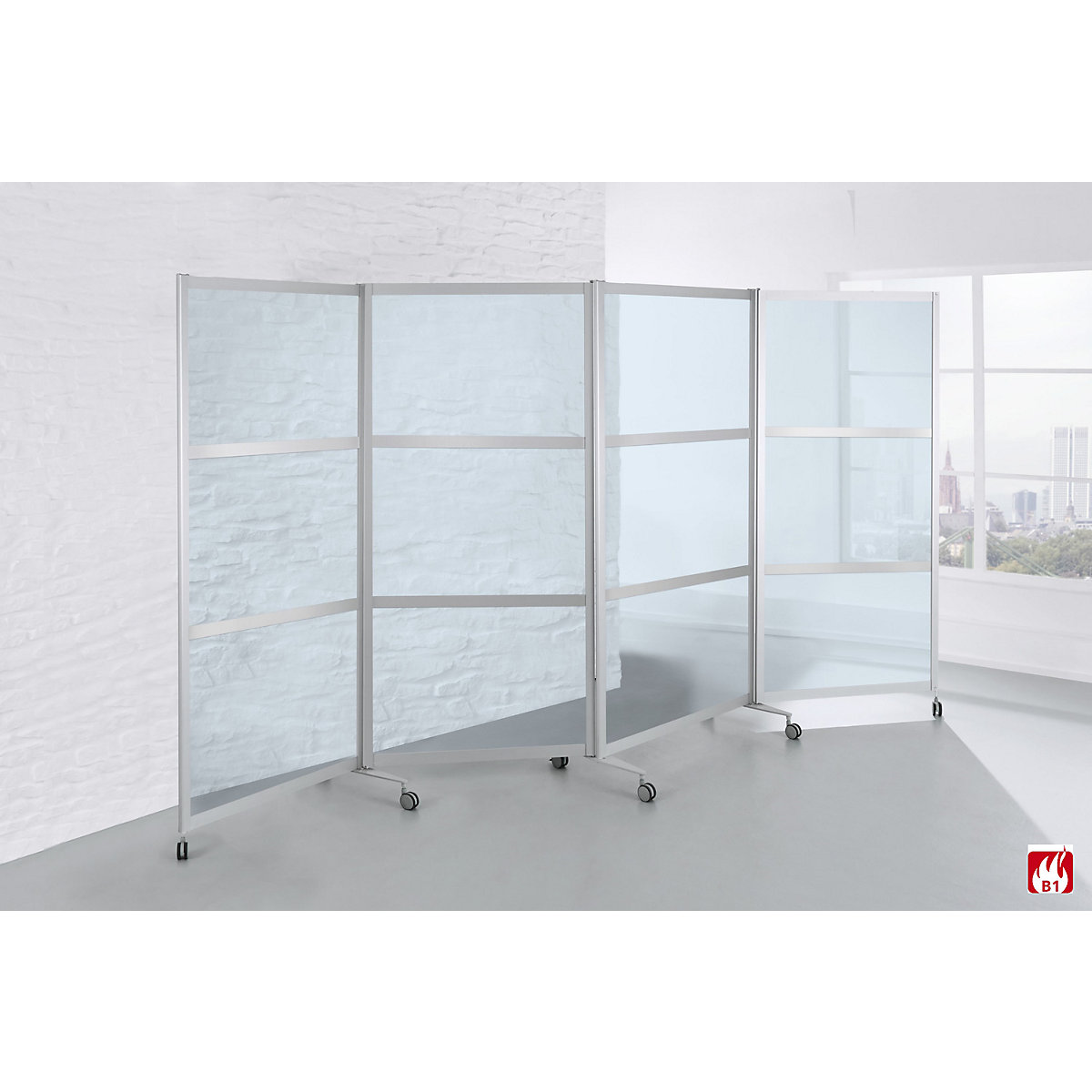 Cloison mobile pliante, difficilement inflammable, cadre en aluminium avec vitre en verre sécurit, h x l x p 1900 x 3700 x 450 mm, transparent-6