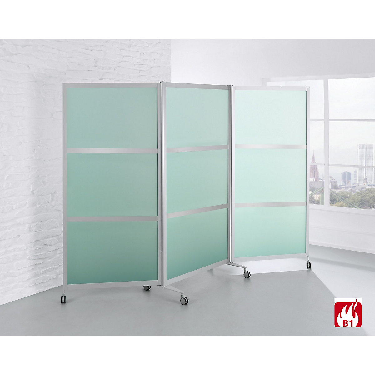 Cloison mobile pliante, difficilement inflammable, cadre en aluminium avec vitre en verre sécurit, h x l x p 1900 x 2800 x 450 mm, satiné-5