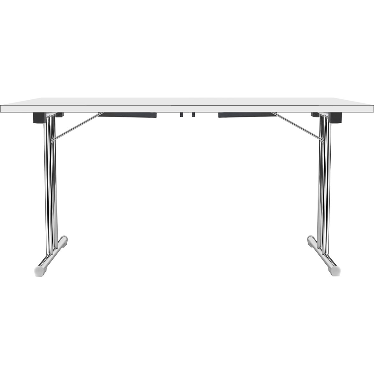 Table pliante à piétement en double T, piétement en tube d'acier rond chromé, blanc/blanc, l x p 1200 x 600 mm-17