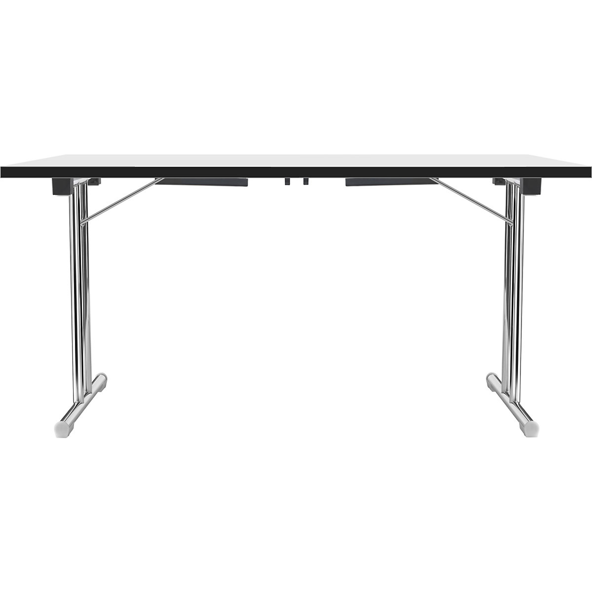 Table pliante à piétement en double T, piétement en tube d'acier rond chromé, blanc/noir, l x p 1200 x 600 mm-7