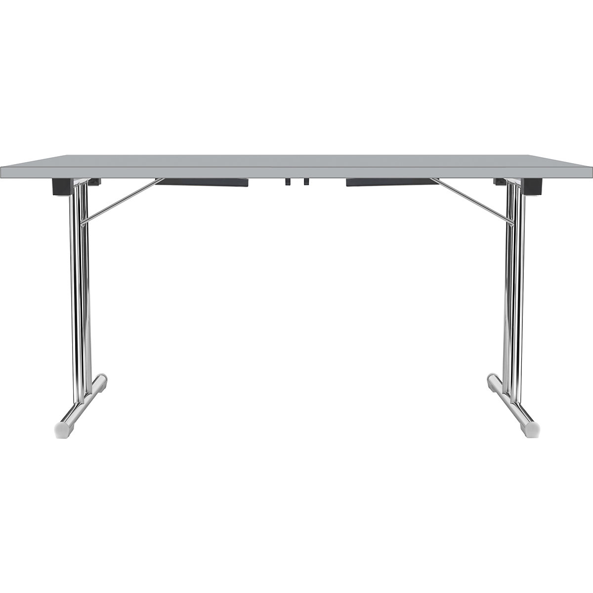 Table pliante à piétement en double T, piétement en tube d'acier rond chromé, gris clair/gris clair, l x p 1200 x 600 mm-6