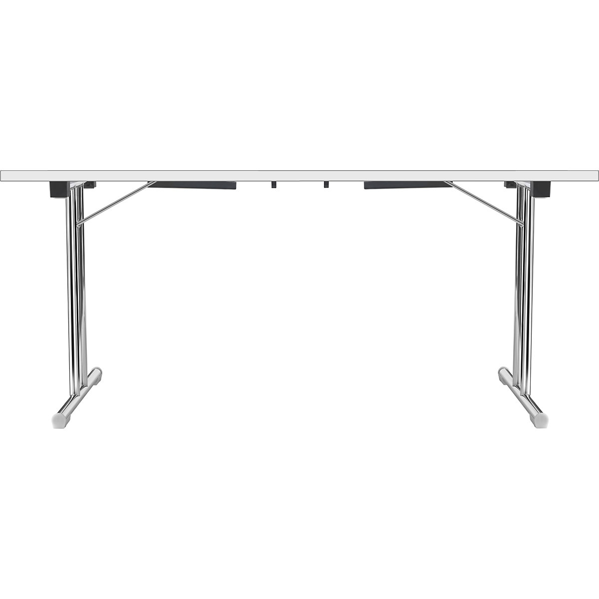 Table pliante à piétement en double T, piétement en tube d'acier rond chromé, blanc/blanc, l x p 1400 x 700 mm-11