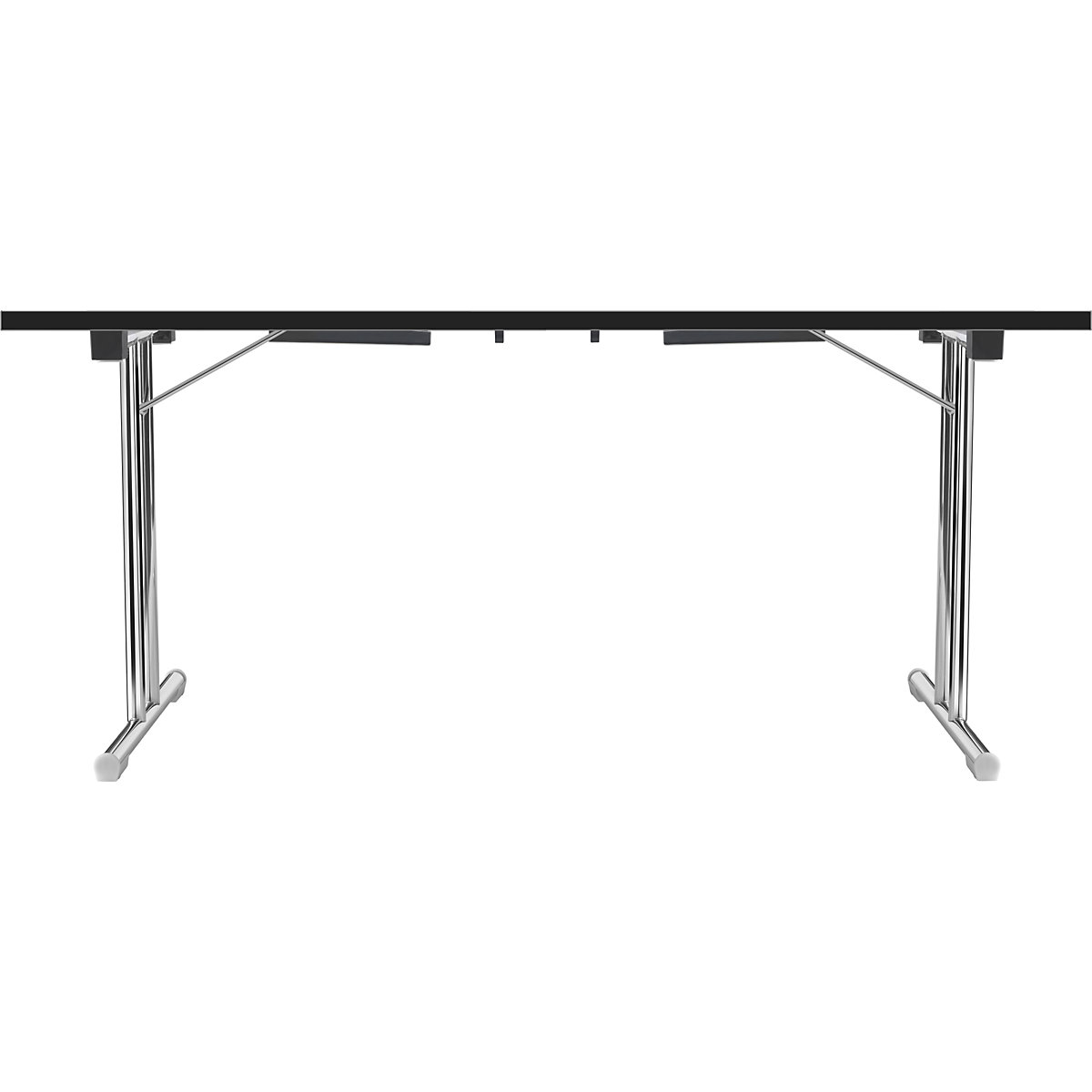 Table pliante à piétement en double T, piétement en tube d'acier rond chromé, blanc/noir, l x p 1400 x 700 mm-2