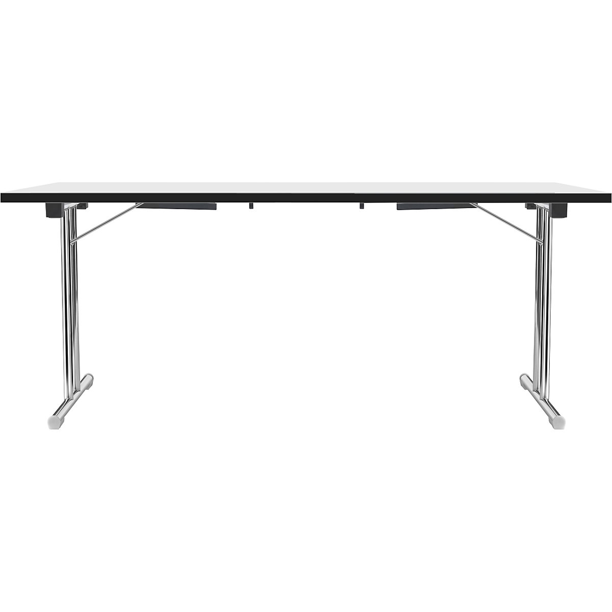 Table pliante à piétement en double T, piétement en tube d'acier rond chromé, blanc/noir, l x p 1800 x 800 mm-3