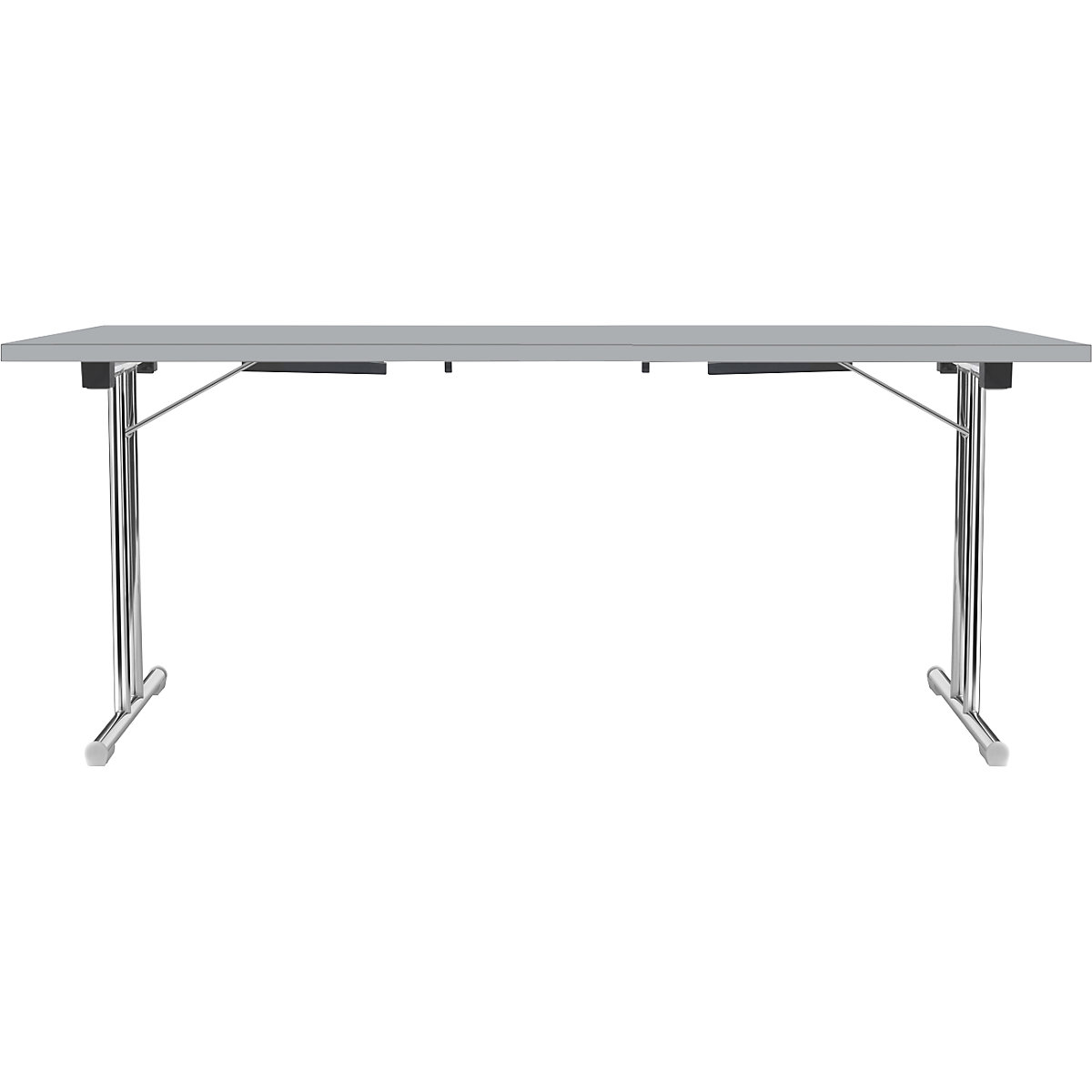 Table pliante à piétement en double T, piétement en tube d'acier rond chromé, gris clair/gris clair, l x p 1800 x 800 mm-16