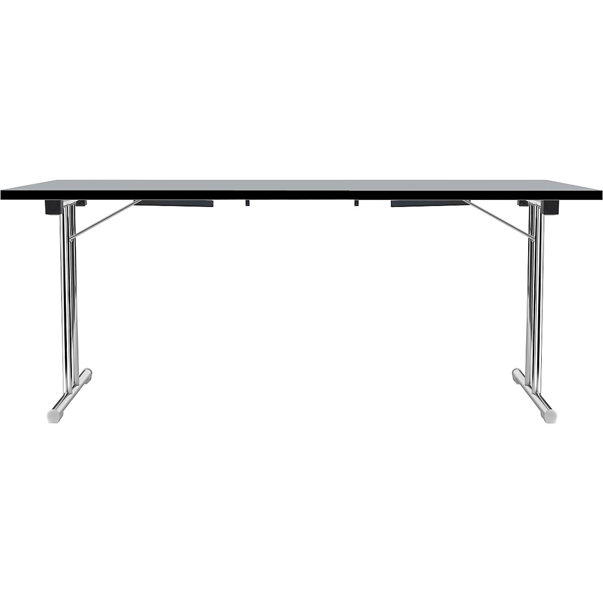 Table pliante à piétement en double T, piétement en tube d'acier rond chromé, gris clair/noir, l x p 1800 x 800 mm-8