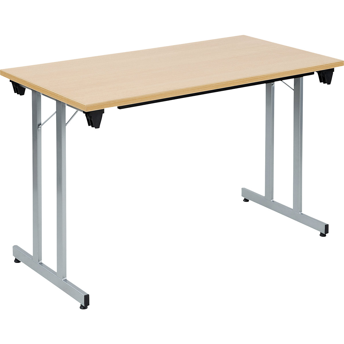 Table pliante F25, l x p 1200 x 600 mm, plateau façon hêtre, piétement coloris aluminium-5