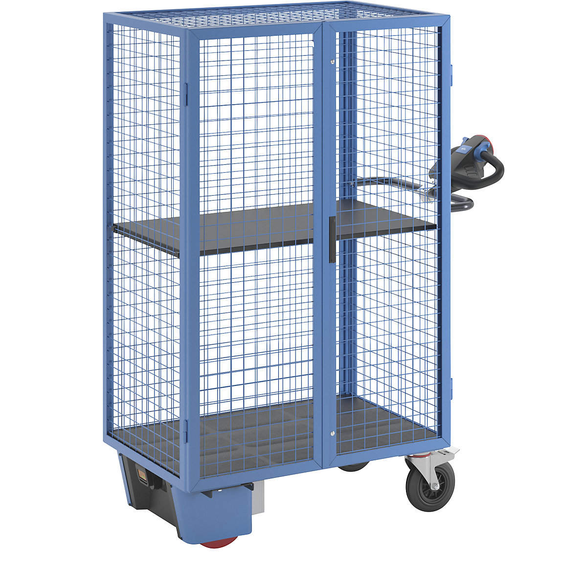 Carrello a ripiani con azionamento elettrico – eurokraft pro, lungh. x largh. x alt. 1470 x 740 x 1800 mm, blu chiaro, undefined-1