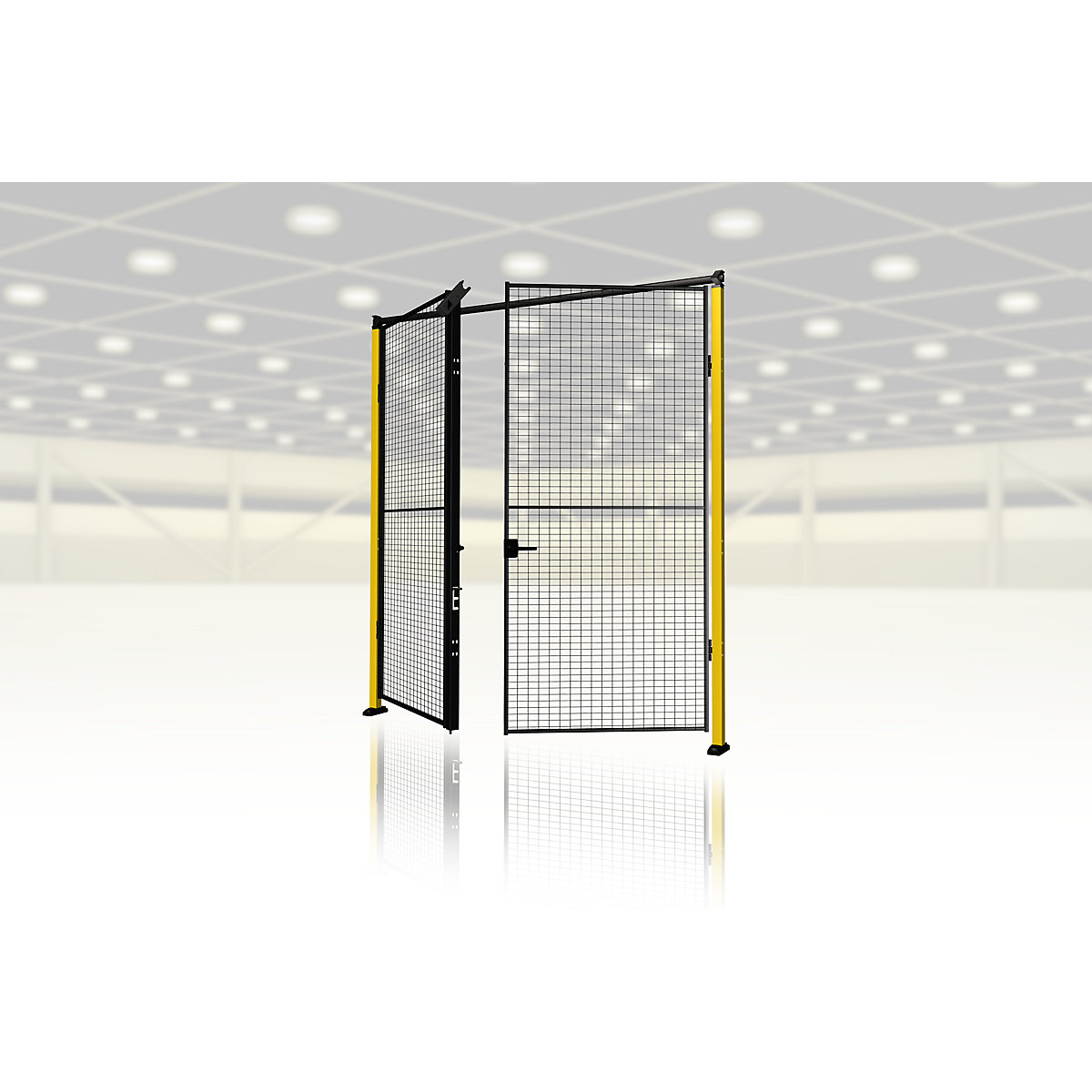 X-GUARD machine protective fencing, add-on door kit (without door panel element, uprights and locking mechanism) – Axelent, hinged door, double doors, HxW 2300 x max. 3000 mm-4