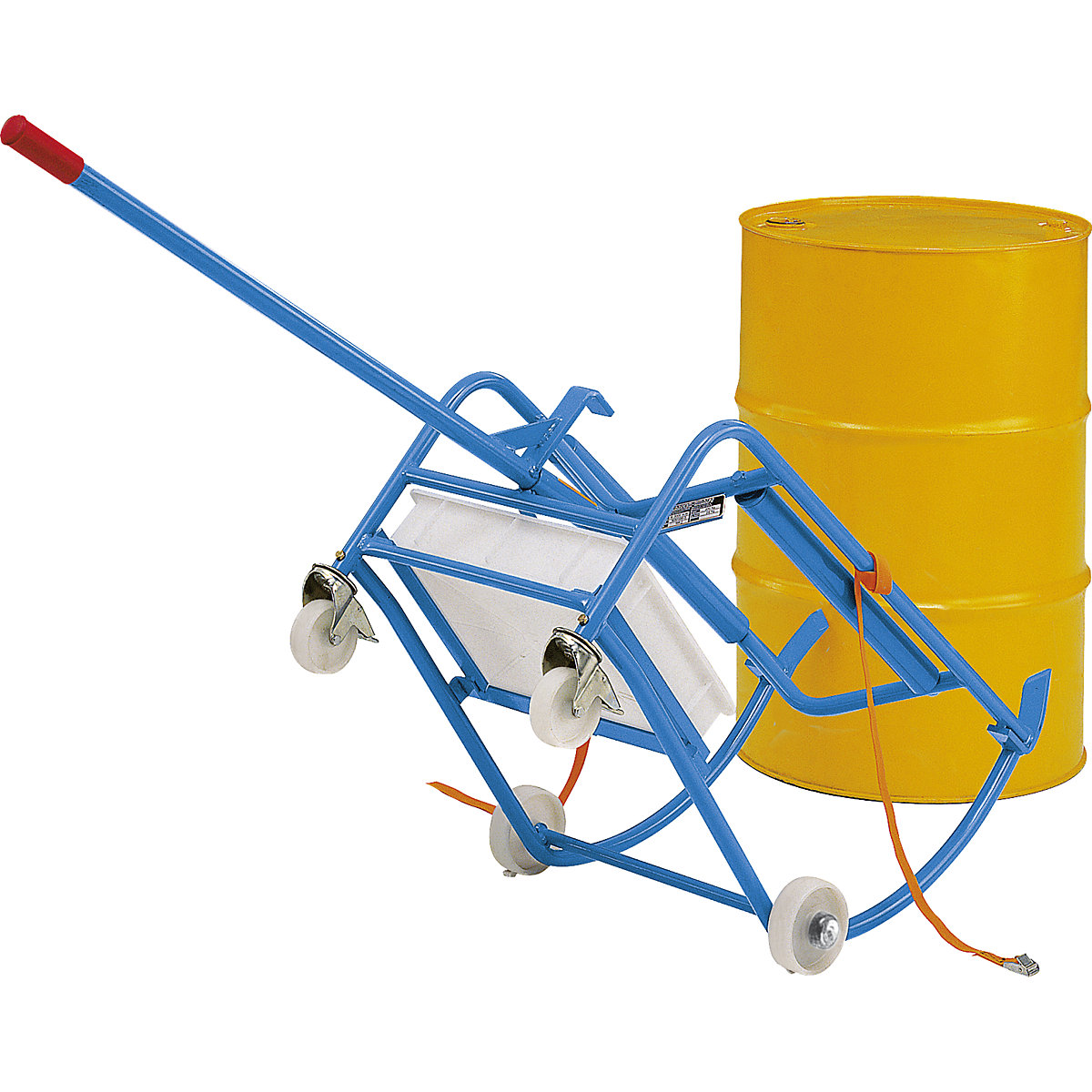Ribaltatore per fusti da 200 litri – eurokraft pro, supporto per fusti con 2 rulli metallici, con vasca di raccolta olio-3