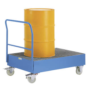 Carrello per trasporto fusti con vasca di raccolta da 220 l