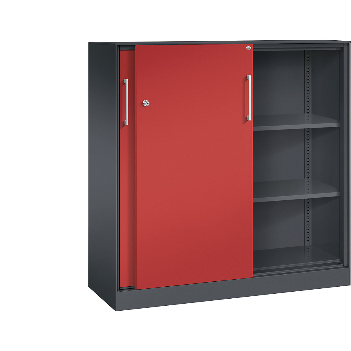 Armario de puertas correderas ASISTO, altura 1292 mm – C+P, anchura 1200 mm, gris negruzco / rojo vivo-12