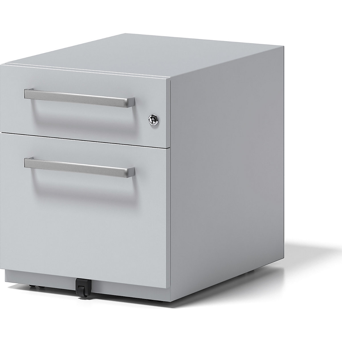 Buck rodante Note™ con 1 archivador colgante y 1 cajón universal – BISLEY, H x A x P 495 x 420 x 565 mm, con asa, gris luminoso