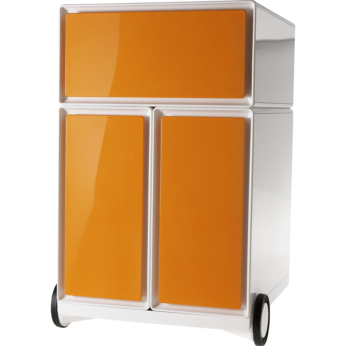 Paperflow – Buck rodante easyBox®, 1 cajón, 2 cajones para archivadores colgantes, blanco / naranja