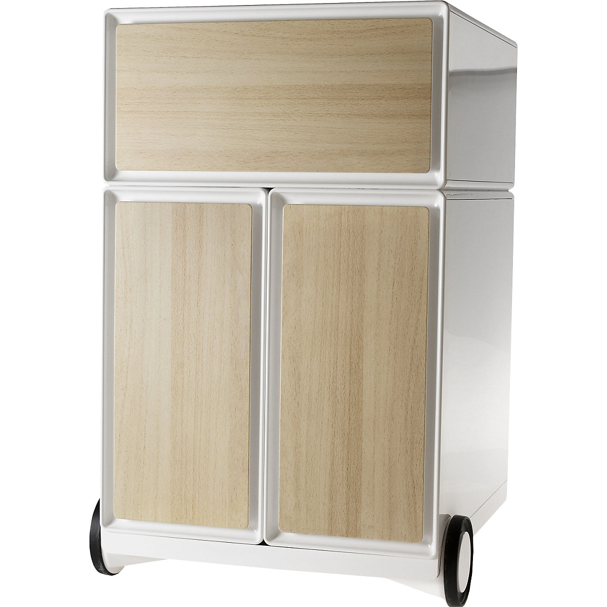 Paperflow – Buck rodante easyBox®, 1 cajón, 2 cajones para archivadores colgantes, blanco / haya