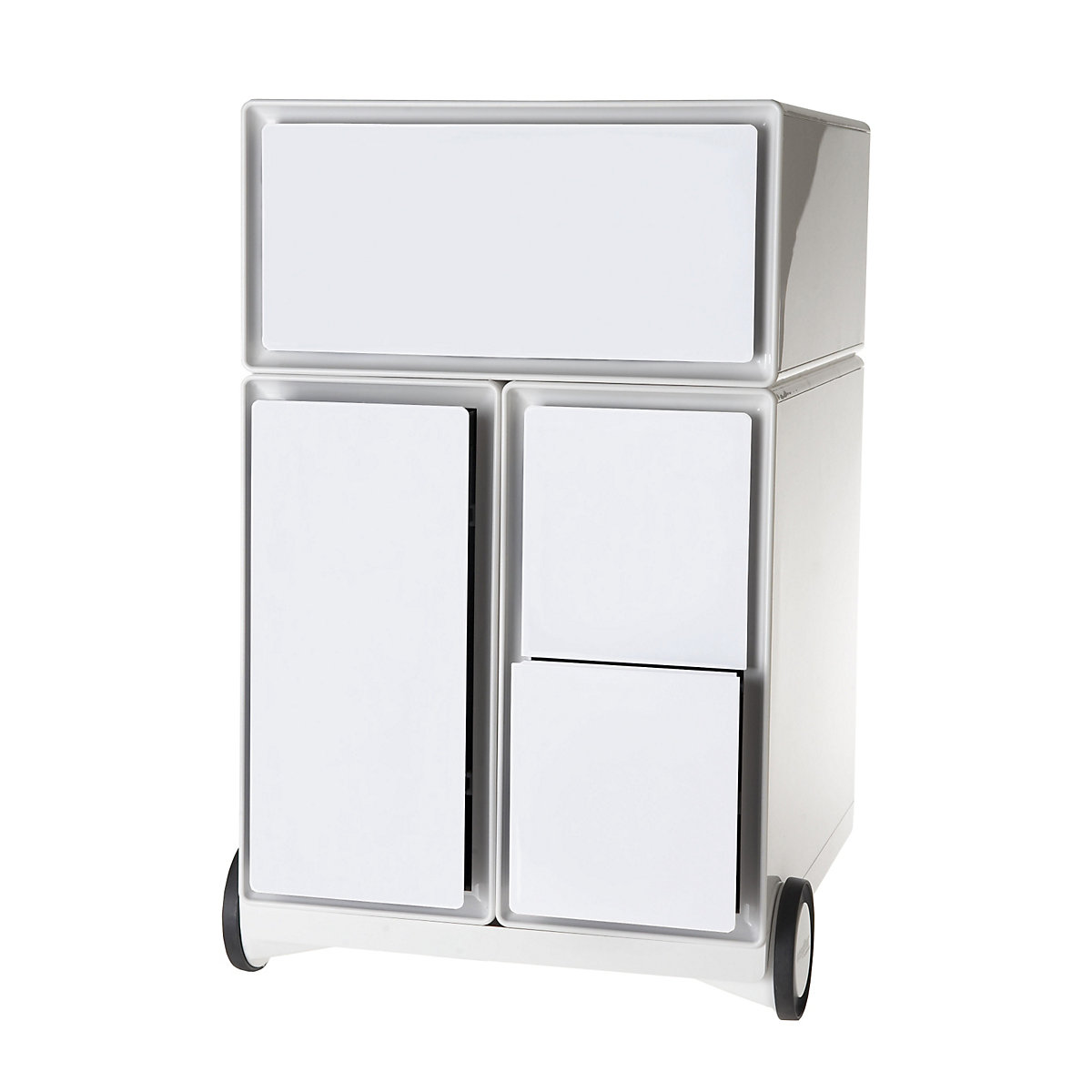 Paperflow – Buck rodante easyBox®, 1 cajón, 1 cajón para archivadores colgantes, 2 cajones para CD, blanco / blanco