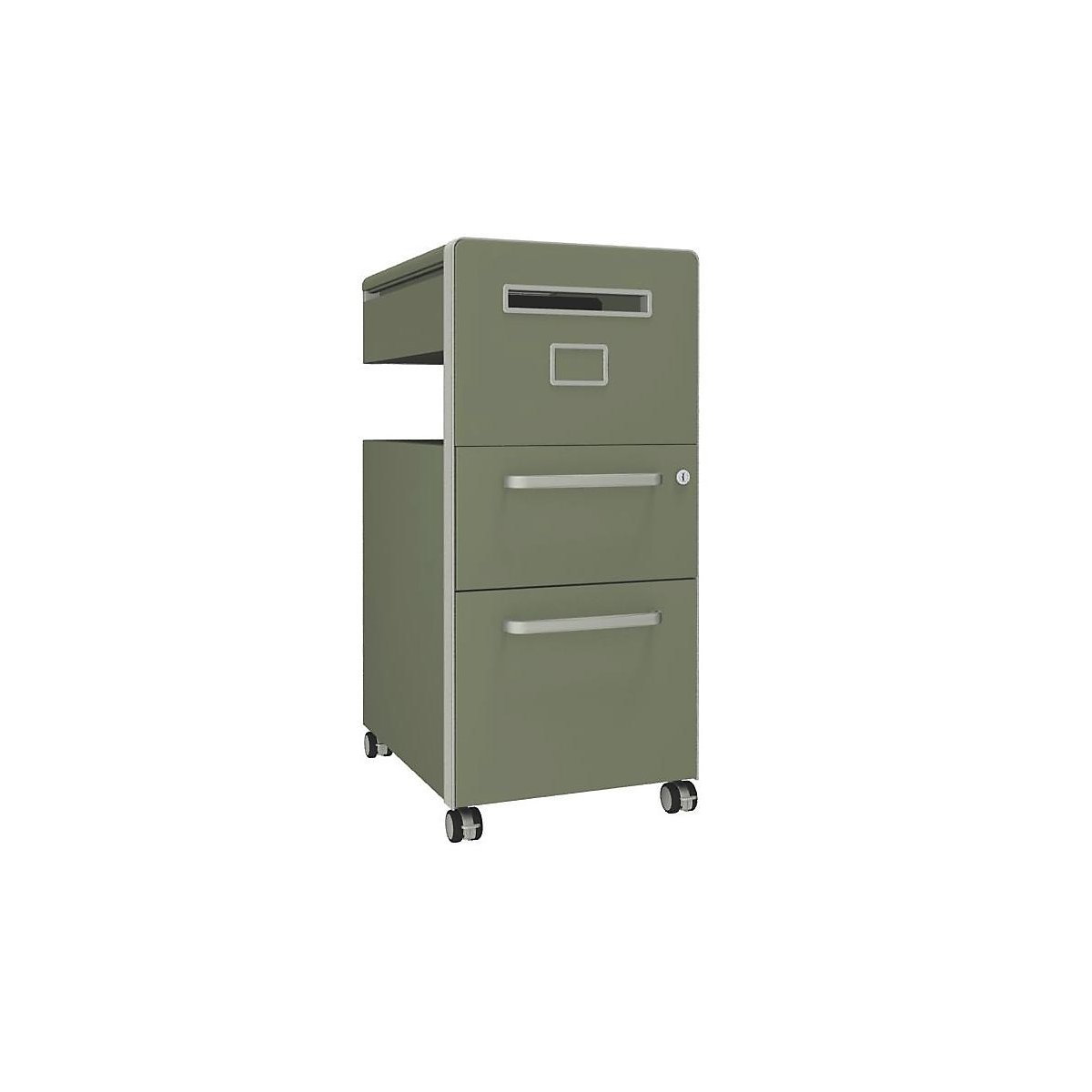 Mueble auxiliar Bite™, con 1 panel rotulable, apertura a la derecha – BISLEY, con 1 cajón universal y 1 cajón para archivadores colgantes, regente-15