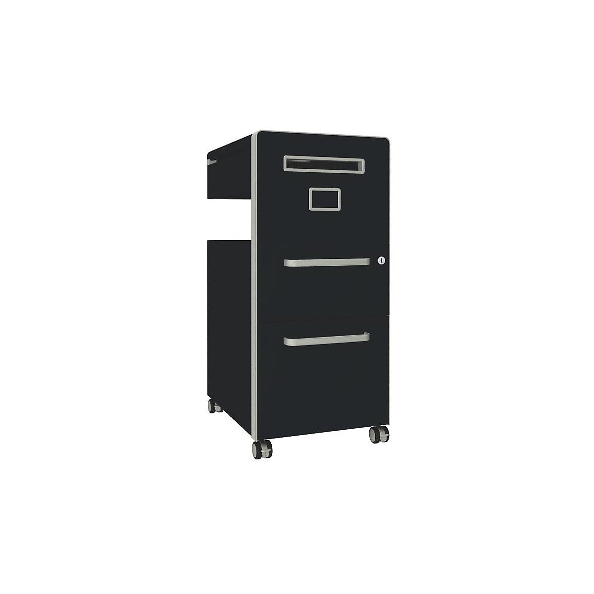 Mueble auxiliar Bite™, con 1 panel rotulable, apertura a la derecha – BISLEY, con 1 cajón universal y 1 cajón para archivadores colgantes, prusia-29