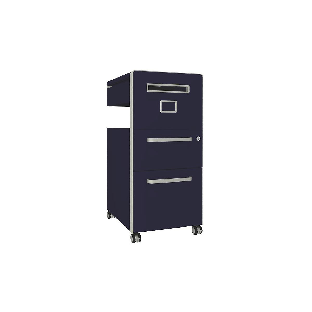 Mueble auxiliar Bite™, con 1 panel rotulable, apertura a la derecha – BISLEY, con 1 cajón universal y 1 cajón para archivadores colgantes, azul oxford-33