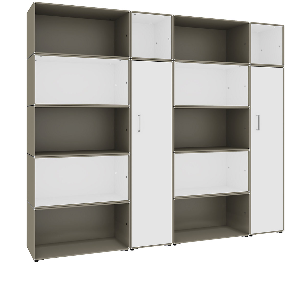 Combinación de estantería y puertas batientes – mauser, incl. seguro contra vuelcos, gris beige / blanco puro-2