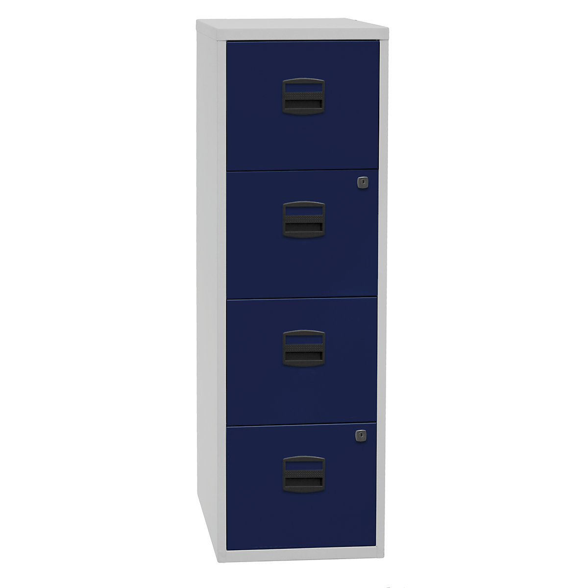 Armario para archivadores colgantes PFA – BISLEY, 4 cajones, gris luminoso / azul oxford-6