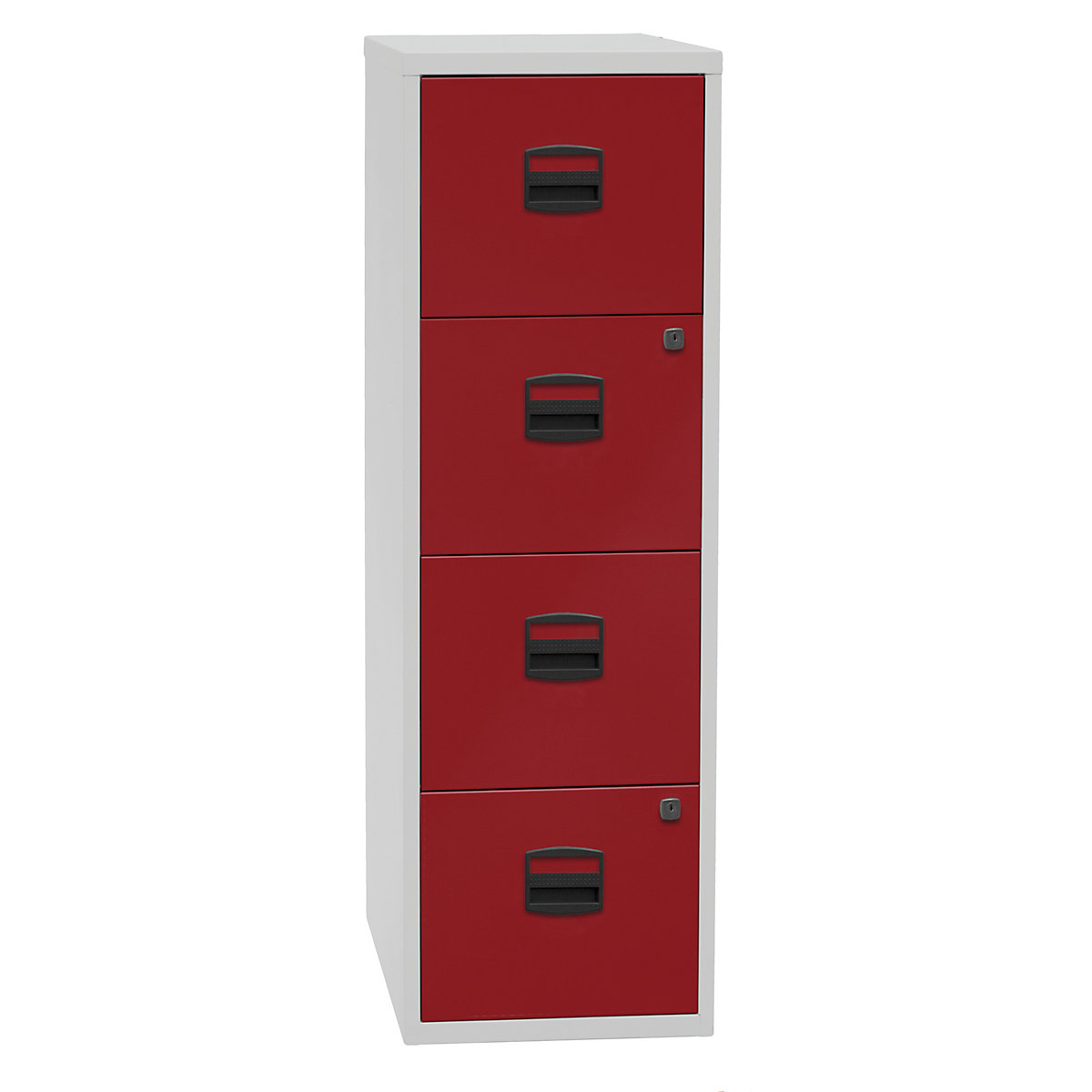 Armario para archivadores colgantes PFA – BISLEY, 4 cajones, gris luminoso / rojo cardenal-1