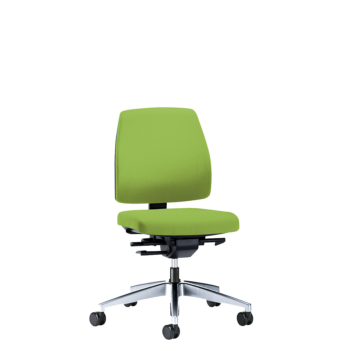 Silla giratoria de oficina GOAL, altura del respaldo 430 mm – interstuhl, armazón pulido, con ruedas duras, verde amarillento, profundidad del asiento 410 mm-1