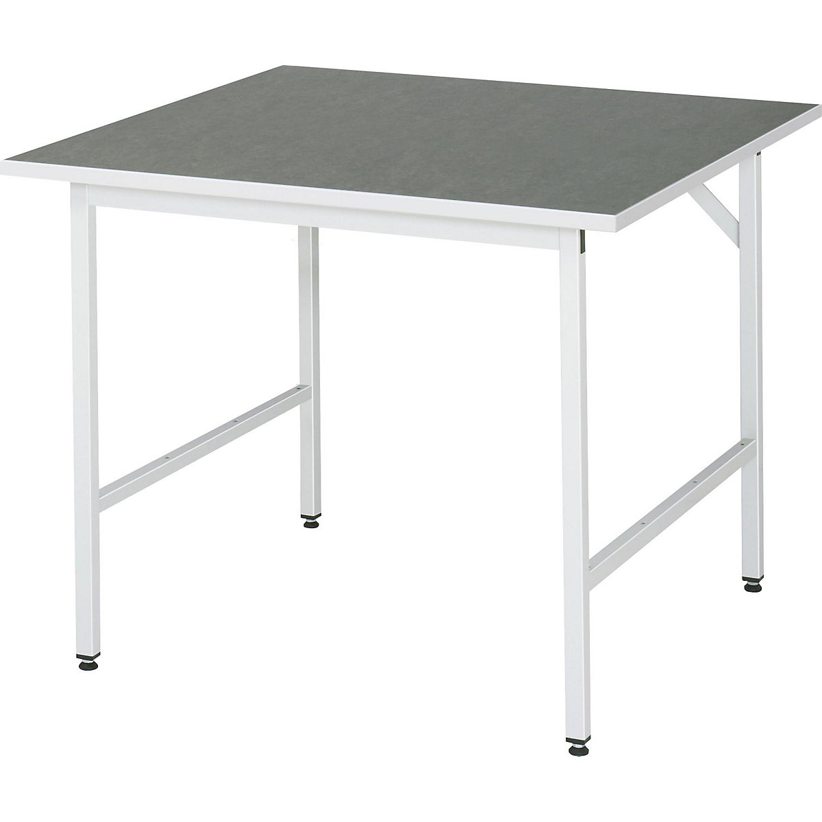 Munkaasztal, állítható magasságú – RAU, 800 – 850 mm, linóleum lap, szé x mé 1000 x 1000 mm, világosszürke-13