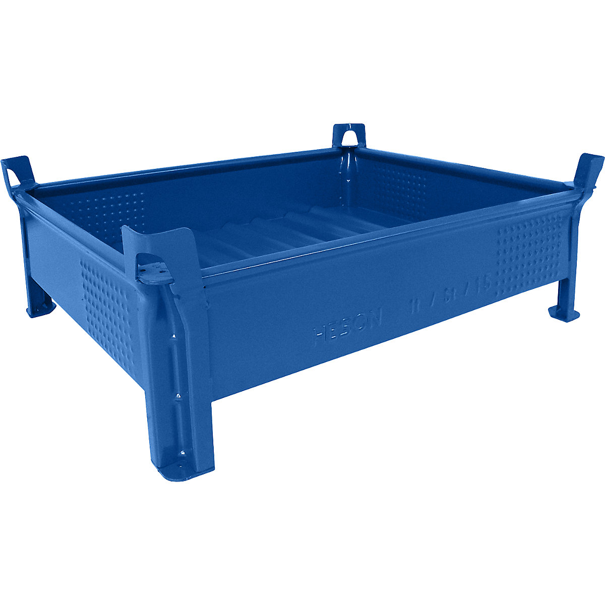 Container stivuibil din tablă de oțel, construcție joasă, pereți plini – Heson, lăț. x lung. 800 x 1000 mm, capacitate portantă 500 kg, albastru, minimum 5 buc.-4