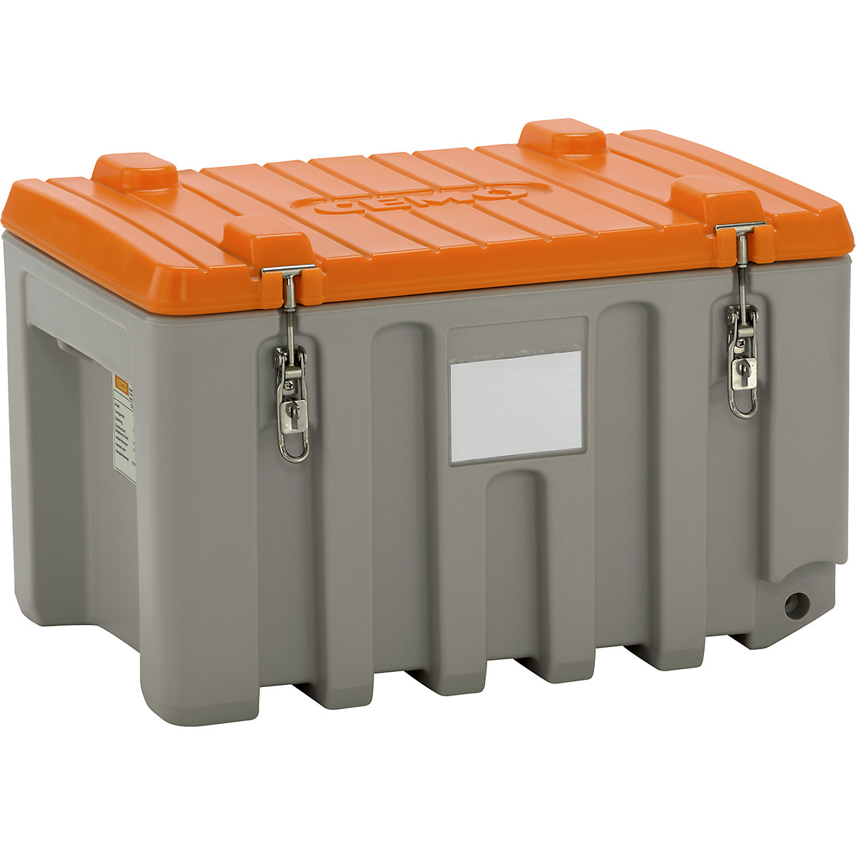 CEMO – Cutie universală din polietilenă, capacitate 150 l, capacitate portantă 100 kg, gri / portocaliu