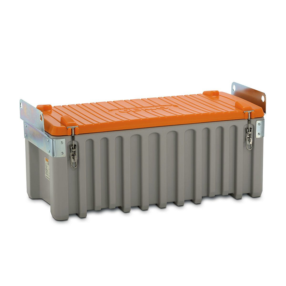 CEMO – Cutie universală din polietilenă, capacitate 250 l, manevrabilă cu macara, gri / portocaliu