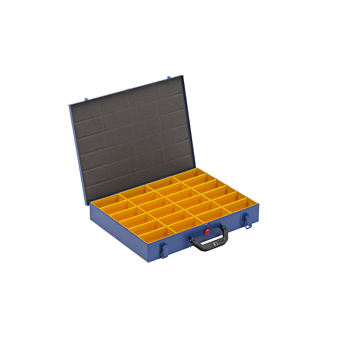Valiză cu cutii cu inserție pentru piese de mici dimensiuni, lăț. x ad. 440 x 370 mm, cu 24 cutii cu inserție, înălțime 63 mm