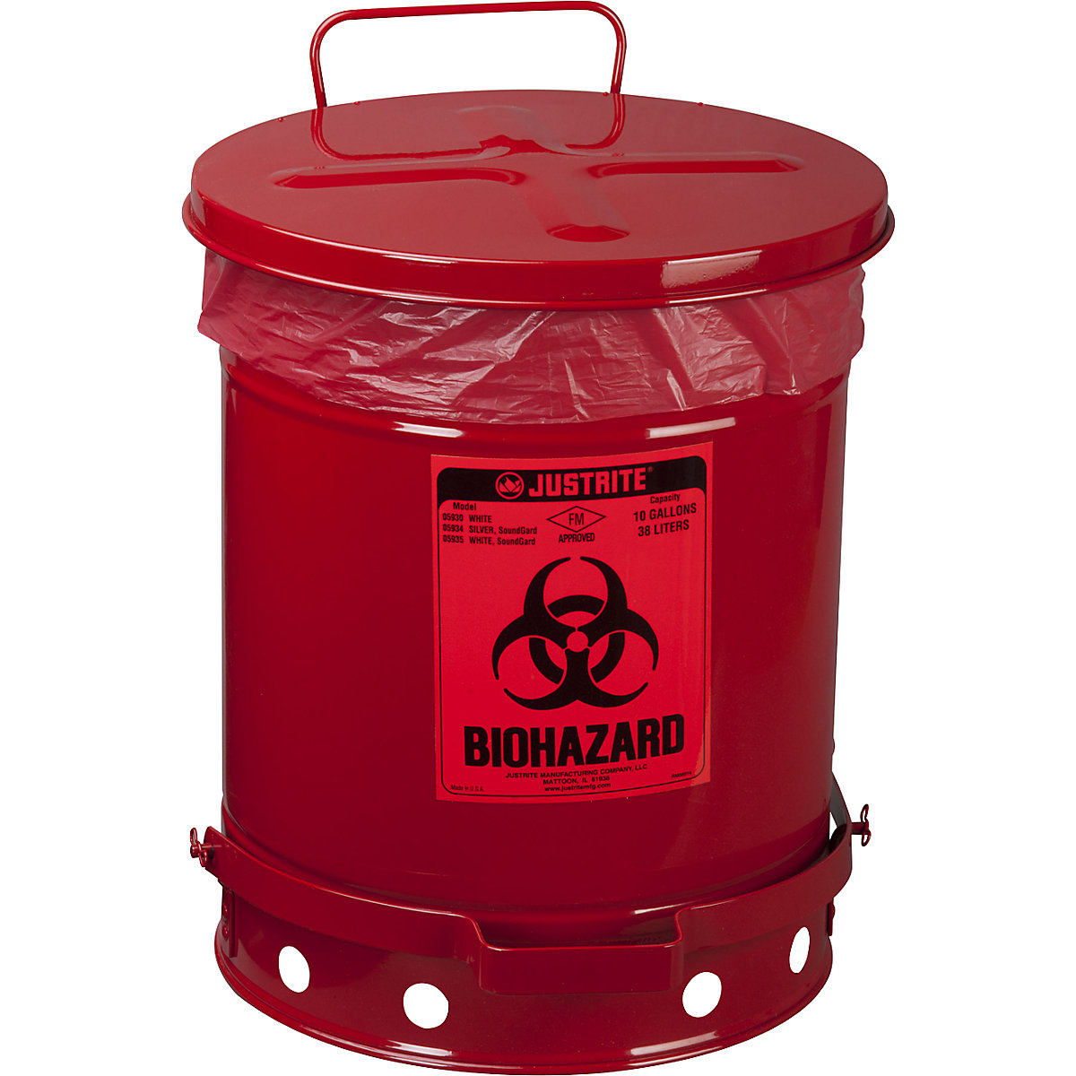 Bezpieczny pojemnik z blachy stalowej na odpady stwarzające zagrożenie biologiczne – Justrite